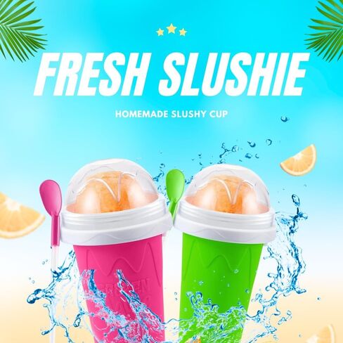 Slushy Maker Cup, Quick Frozen Magic Smoothie Cup for Ice Cream Make your Day Cool, Portable Squeeze Ice Cup, Slushies Maker Cup with Spoon and Straw (Green) in Saudi Arabia