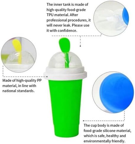 Slushy Maker Cup, Quick Frozen Magic Smoothie Cup for Ice Cream Make your Day Cool, Portable Squeeze Ice Cup, Slushies Maker Cup with Spoon and Straw (Green) in Saudi Arabia