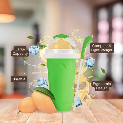 Slushy Maker Cup, Quick Frozen Magic Smoothie Cup for Ice Cream Make your Day Cool, Portable Squeeze Ice Cup, Slushies Maker Cup with Spoon and Straw (Green) in Saudi Arabia