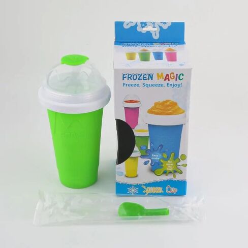 Slushy Maker Cup, Quick Frozen Magic Smoothie Cup for Ice Cream Make your Day Cool, Portable Squeeze Ice Cup, Slushies Maker Cup with Spoon and Straw (Green) in Saudi Arabia