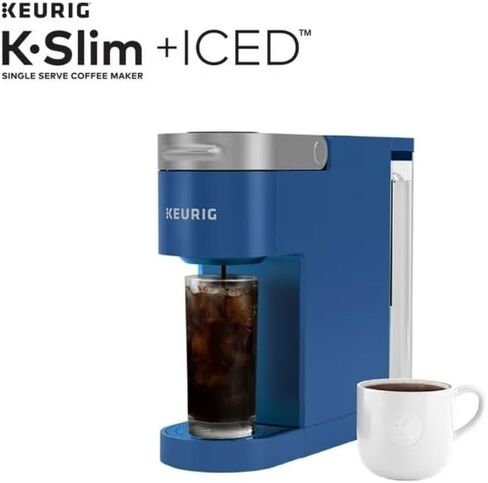 Keurig K-Slim + ماكينة صنع القهوة المثلجة ذات الخدمة الواحدة، تحضير 8 إلى 12 أونصة. أكواب، أزرق in Kuwait
