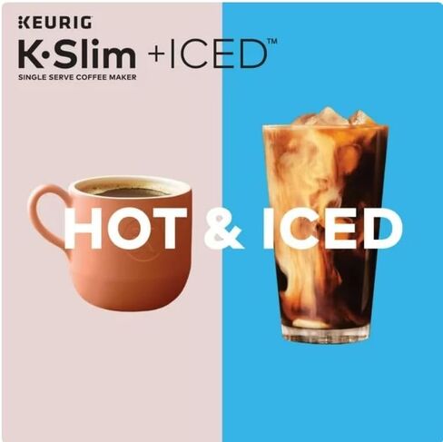 Keurig K-Slim + ماكينة صنع القهوة المثلجة ذات الخدمة الواحدة، تحضير 8 إلى 12 أونصة. أكواب، أزرق in Kuwait