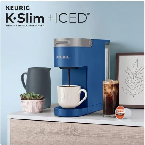 Keurig K-Slim + ماكينة صنع القهوة المثلجة ذات الخدمة الواحدة، تحضير 8 إلى 12 أونصة. أكواب، أزرق in Kuwait