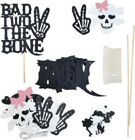 Bad Two The Bone Party Decorations Girl, Bad Two The Bone Party Decorations Boy, Bad Two The Bone Birthday Decorations, 30 piece party bundle. (No Bow) in Saudi Arabia