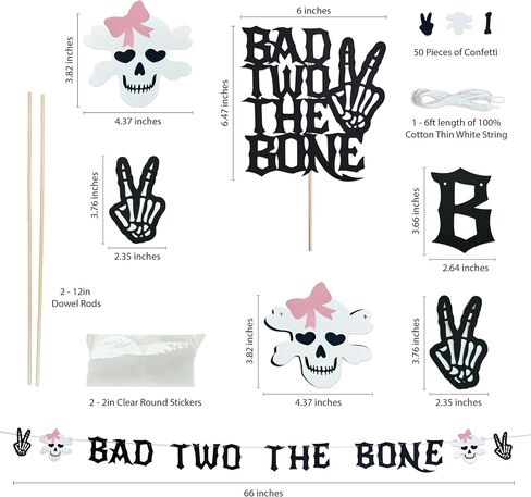 Bad Two The Bone Party Decorations Girl, Bad Two The Bone Party Decorations Boy, Bad Two The Bone Birthday Decorations, 30 piece party bundle. (No Bow) in Saudi Arabia