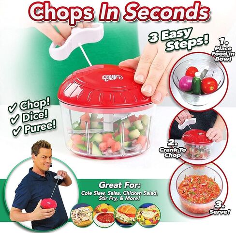 Food Chopper and Processor - Chop Dice Puree Vegetables Onions Tomatoes Garlic Meats and Nuts in Just Seconds for Delicious Meals - Perfect for Homemade Salsa (X-Large Crank Chop) in Saudi Arabia