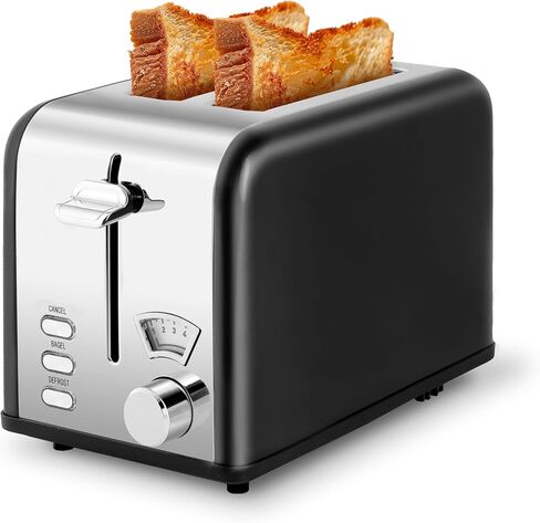 YSSOA 2-Slice Toaster, 5 Browning Setting and 3 Function: Bagel/Defrost/Cancel, Toaster with Extra Wide Slot & Removable Crumb Tray, Black in Saudi Arabia