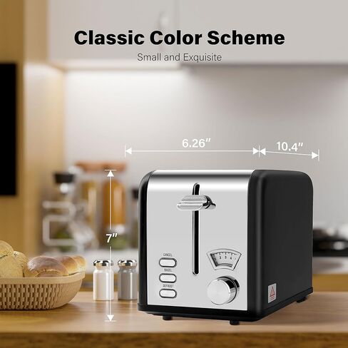 YSSOA 2-Slice Toaster, 5 Browning Setting and 3 Function: Bagel/Defrost/Cancel, Toaster with Extra Wide Slot & Removable Crumb Tray, Black in Saudi Arabia