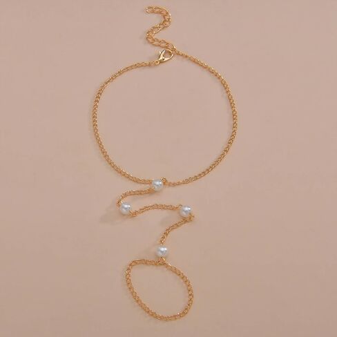 Retro Pearl Ring Foot Chain for Women Barefoot Sandals Ankle Bracelets Ring Foot Chain Summer Beach Foot Ankle Chain Jewelry for Girls Gifts in Kuwait