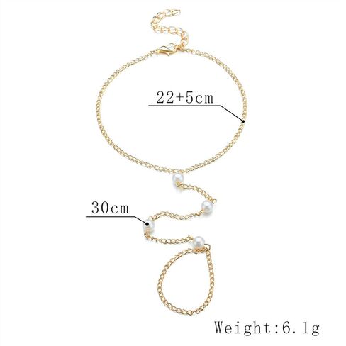 Retro Pearl Ring Foot Chain for Women Barefoot Sandals Ankle Bracelets Ring Foot Chain Summer Beach Foot Ankle Chain Jewelry for Girls Gifts in Kuwait