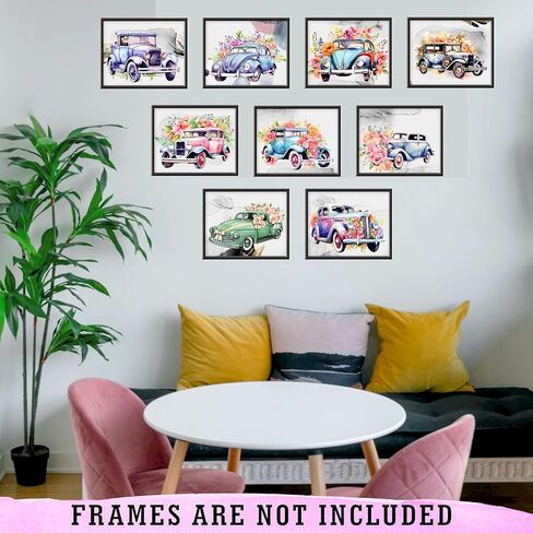 9 قطع من ملصقات السيارات الكلاسيكية العتيقة - مجموعة لوحات فنية جدارية قديمة مطبوعة بألوان مائية زهرية قديمة للأولاد في غرفة المعيشة والمراهقين وغرفة نوم الرجال وكهف المرآب ديكور المنزل والمكتب - صور غير مؤطرة مقاس 8 × 10 in Kuwait