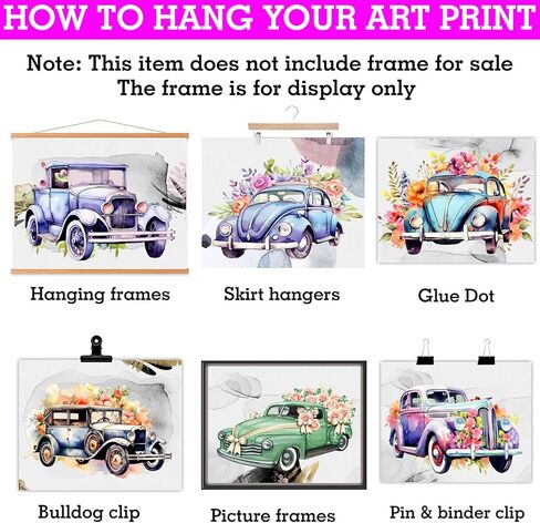 9 قطع من ملصقات السيارات الكلاسيكية العتيقة - مجموعة لوحات فنية جدارية قديمة مطبوعة بألوان مائية زهرية قديمة للأولاد في غرفة المعيشة والمراهقين وغرفة نوم الرجال وكهف المرآب ديكور المنزل والمكتب - صور غير مؤطرة مقاس 8 × 10 in Kuwait