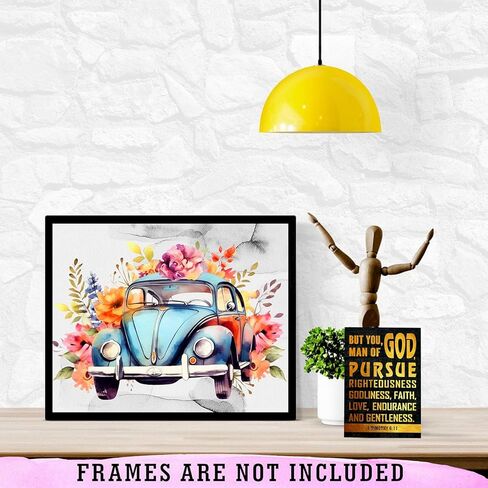 9 قطع من ملصقات السيارات الكلاسيكية العتيقة - مجموعة لوحات فنية جدارية قديمة مطبوعة بألوان مائية زهرية قديمة للأولاد في غرفة المعيشة والمراهقين وغرفة نوم الرجال وكهف المرآب ديكور المنزل والمكتب - صور غير مؤطرة مقاس 8 × 10 in Kuwait