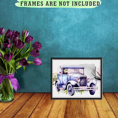 9 قطع من ملصقات السيارات الكلاسيكية العتيقة - مجموعة لوحات فنية جدارية قديمة مطبوعة بألوان مائية زهرية قديمة للأولاد في غرفة المعيشة والمراهقين وغرفة نوم الرجال وكهف المرآب ديكور المنزل والمكتب - صور غير مؤطرة مقاس 8 × 10 in Kuwait