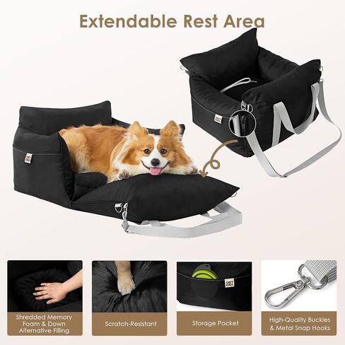 EHEYCIGA Adjustable Dog Car Seat for Small Dogs, Shredded Memory Foam Filling Dog Booster Car Seat for Dogs and Cats Up to 25 lbs, Pet Travel Carrier with Storage Pockets and Durable Belts, Grey in Saudi Arabia
