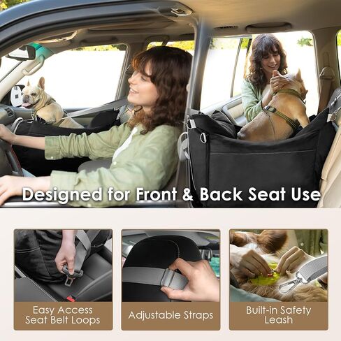 EHEYCIGA Adjustable Dog Car Seat for Small Dogs, Shredded Memory Foam Filling Dog Booster Car Seat for Dogs and Cats Up to 25 lbs, Pet Travel Carrier with Storage Pockets and Durable Belts, Grey in Saudi Arabia