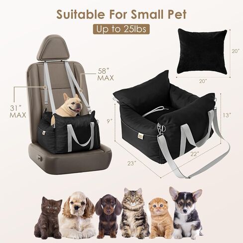 EHEYCIGA Adjustable Dog Car Seat for Small Dogs, Shredded Memory Foam Filling Dog Booster Car Seat for Dogs and Cats Up to 25 lbs, Pet Travel Carrier with Storage Pockets and Durable Belts, Grey in Saudi Arabia