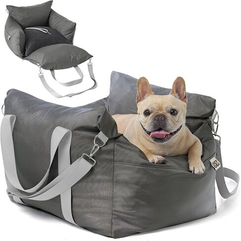 EHEYCIGA Adjustable Dog Car Seat for Small Dogs, Shredded Memory Foam Filling Dog Booster Car Seat for Dogs and Cats Up to 25 lbs, Pet Travel Carrier with Storage Pockets and Durable Belts, Grey in Saudi Arabia
