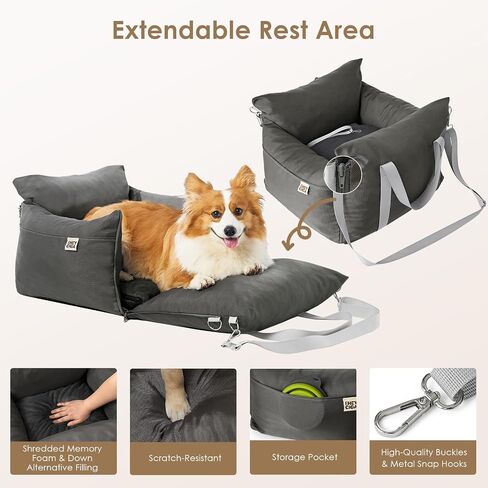 EHEYCIGA Adjustable Dog Car Seat for Small Dogs, Shredded Memory Foam Filling Dog Booster Car Seat for Dogs and Cats Up to 25 lbs, Pet Travel Carrier with Storage Pockets and Durable Belts, Grey in Saudi Arabia