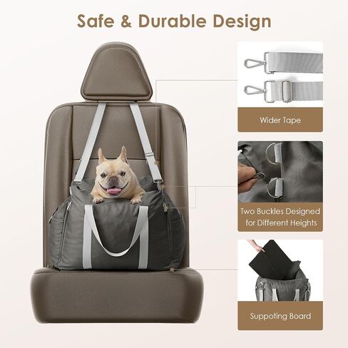 EHEYCIGA Adjustable Dog Car Seat for Small Dogs, Shredded Memory Foam Filling Dog Booster Car Seat for Dogs and Cats Up to 25 lbs, Pet Travel Carrier with Storage Pockets and Durable Belts, Grey in Saudi Arabia