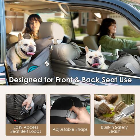 EHEYCIGA Adjustable Dog Car Seat for Small Dogs, Shredded Memory Foam Filling Dog Booster Car Seat for Dogs and Cats Up to 25 lbs, Pet Travel Carrier with Storage Pockets and Durable Belts, Grey in Saudi Arabia