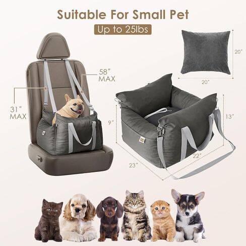 EHEYCIGA Adjustable Dog Car Seat for Small Dogs, Shredded Memory Foam Filling Dog Booster Car Seat for Dogs and Cats Up to 25 lbs, Pet Travel Carrier with Storage Pockets and Durable Belts, Grey in Saudi Arabia