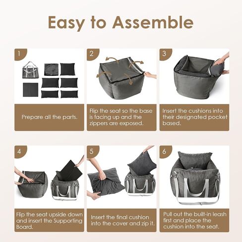 EHEYCIGA Adjustable Dog Car Seat for Small Dogs, Shredded Memory Foam Filling Dog Booster Car Seat for Dogs and Cats Up to 25 lbs, Pet Travel Carrier with Storage Pockets and Durable Belts, Grey in Saudi Arabia