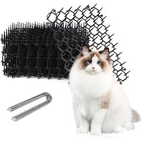 6.2 * 8 Inch 12 Pcs Cat Scat Mat with SpikesCat Repellent Mat with Spikes Pet Deterrent Net Anti Cat Mat Gardening Plastic Cat Scat Mat with 8 U-Shaped Pegs Wild Animal Garden Plants