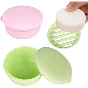 Portable Round Soap Dishes, Plastic Travel Soap Holder Case,Soap Container with Lid Leak-Proof Drain,Soap Box for Home Traveling Outdoor Hiking Camping Gym (Pink+Green)