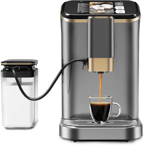 Super Automatic Espresso Machine 20 Bar High Pressure, Fully Automatic Espresso Maker Built-In Milk Frother, Milk Container, Touch Screen, Cappuccino & Latte Machine (Gold)
