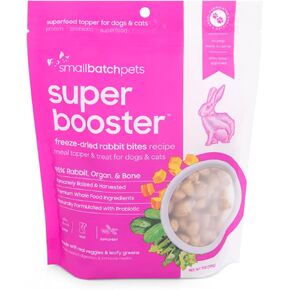 smallbatch Pets Freeze-Dried Super Booster Rabbit Bites for Dogs & Cats, 7 oz, Made in The USA, Humanely Raised Single Protein Source, Topper & Treat, with Organic Vegetables and Probiotics