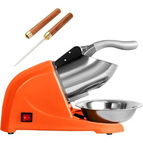 Electric Ice Shaver Snow Cone Maker Prevent Splash Stainless Steel 4 Blade Machine,200lbs/hr with Ice Pick for Home and Commercial Use（Silver）