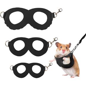 Sugar Gilder Harness and Leash, 3 Pack Small Animal Walking Training Vest Accessories for Hamster Squirrel Rabbit Reptile (Black)