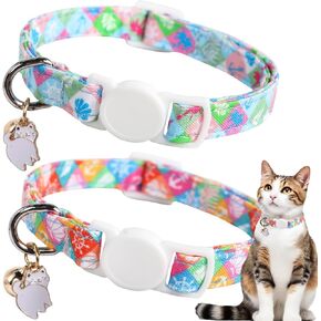 Unique style paws 2 Pack Kitten Collar Breakaway with Bell & Pendant, Adjustable Safety Cat Cotton Collars for Girl Boy Cats and Small Pets