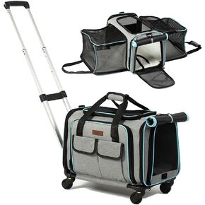 Pet Carrier with Wheels for Small Medium Cat&Dog Soft&Expandable Carrier Airline Approved