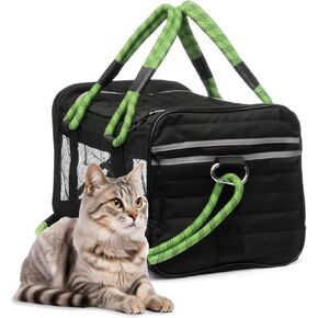 | TSA Airline Approved |Soft Sided Pet Carrier | Cat Carrier | Dog Carrier| Pets Up to 20 lbs | Leash & Luggage Strap | Camo Green handle