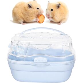Portable Hamster Cage, Small Animal Carrier Rat Carry Cage Hamster Carry Case Cage Portable Carrier Hamster Carry Case Cage for Hamster Small Animals (Cream Blue)