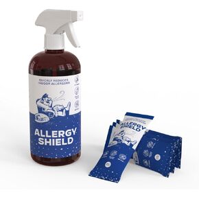[4 Pack] AllergyShield Cat Dander Spray for House - Allergen Spray for Fabric & Surfaces - USA Made Dust Matter, Pollen & Pet Dander Remover, Cat Allergy Reducer, Cat Relief for Humans