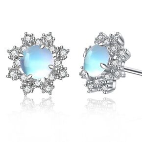 Green Emerald Sterling Silver Stud Flower Earrings For Women Hypoallergenic handmade Dainty Classy Nickle Free Light Weight Comfortable May Birthstone Earrings Jewelry Gift For Her Keenove