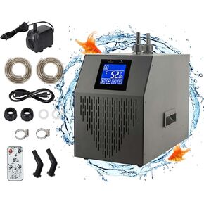 Upgraded Aquarium Chiller, 42gal 1/10 HP Water Chiller for Hydroponic System Fish Tank Cooling System for Axolotl Cooler for Coral Reef Shrimp, 160L, with Pump, Nozzles and Hoops.