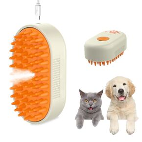Dog Steam Brush,3 in 1 Cat Steam Brush,Steam Cat Brush,Silicone Massage Grooming Pet Steam Brush for Cats Dogs,Rechargeable Cat Steam Brush for Shedding,Spritz Defur Comb for Cats.