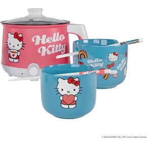 Uncanny Brands Hello Kitty Hot Pot with Ramen Bowls - Cook with Your Favorite Kitty Character