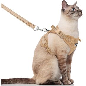 Supet Cat Harness and Leash for Walking Escape Proof, Adjustable Harness for Cats, Easy Control Small Cat Harness for Medium Large Kitten S Beige