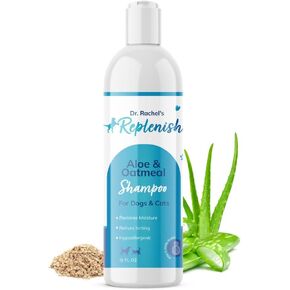 Aloe and Oatmeal Shampoo for Dogs - Soothes Itchy, Scaling, and Sensitive Skin, Dr. Rachel's Hydrating Formula with Pina Colada Scent, Ideal for Dogs and Cats - 12 oz
