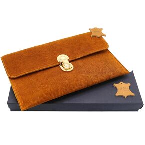 Handmade Genuine Leather Portfolio, Camel, Snake Skin Look, Clip Closure, for iPad, iPhone, 13-inch Macbook Pro