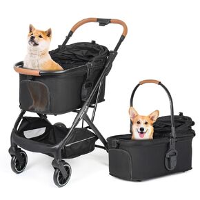 T6 Luxury Pet Stroller for Medium Dog Under 66lbs or 2 Small Dogs & Cats, Foldable and Carrier -Detachable (Black)