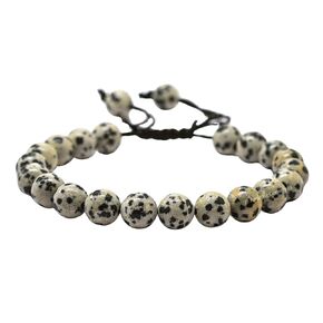 Dalmatian Jasper Bracelet for Women Men's Gifts - Protection Healing Crystal Bracelet - 8mm Gemstone Beaded Adjustable Bracelet Pulseras Para Hombres Mujer Stocking Stuffers