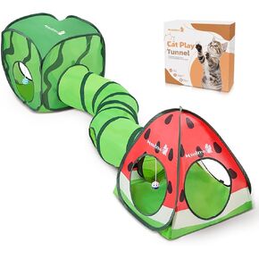 Cat Tunnel Toy and Cubes Combo Cat Tunnels for Indoor Cats Tube with Play Ball,Interactive Crinkle Collapsible Tent for Hiding Hunting and Resting, All in One Set of 3, Pizza
