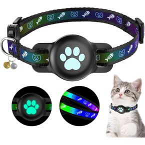 Reflective Airtag Cat Collar, Breakaway Cat Airtag Collar with Escape Buckle, Lightweight Cat Collar with Luminous Apple Air Tag Holder, Hidden GPS Tracker Holder for Cats, Kittens (Black, S)