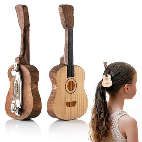 Abdo&FetnaGallery Handcrafted Carved Pine Wood Guitar Hair Clips - Hair Style Making, Hair Clips for Women and Girls, For Parties and Daily Wear Accessory, White and Black